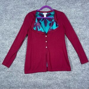 Soft Surroundings Women’s Small Deep Red Artsy Multicolor Floral Button Cardigan